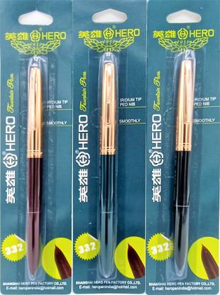 Ikshu Hero Pen 332 Original Fountain Ink Pen Iridium Tipped Fine Nib Gold Cap Set Of 3 Fountain Pen