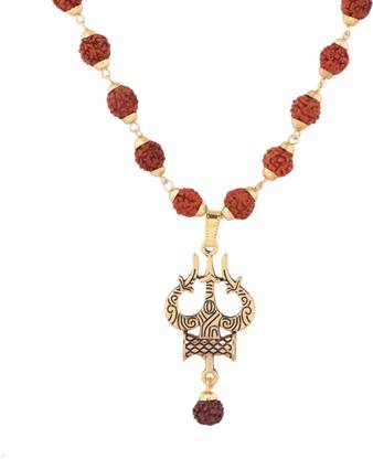 Prabhu Bhakti Lord Mahadev Trishual Locket/Pendent With Rudraksha Mala Gold-plated Brass Locket Set