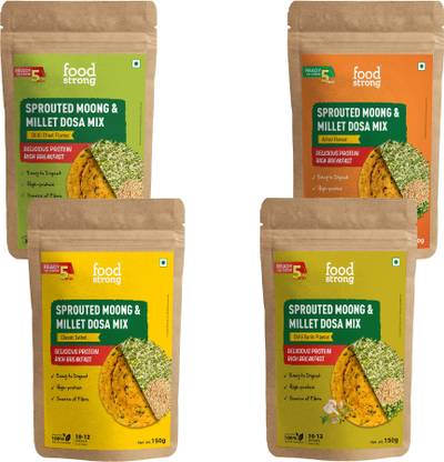 foodstrong Sprouted Moong Instant Dosa Mix, Combo Pack of 4, all 4 flavours 600 g