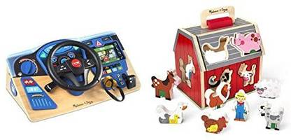 MELISSA & DOUG Vroom & Zoom Interactive Wooden Dashboard Steering Wheel Pretend Play Driving To