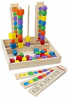 MELISSA & DOUG Bead Sequencing Set With 46 Wooden Beads and 5 Double-Sided Pattern Boards
