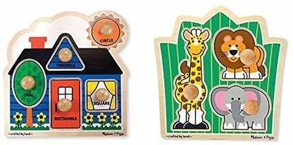 MELISSA & DOUG First Shapes Jumbo Knob Wooden Puzzle & Safari Jumbo Knob Puzzle