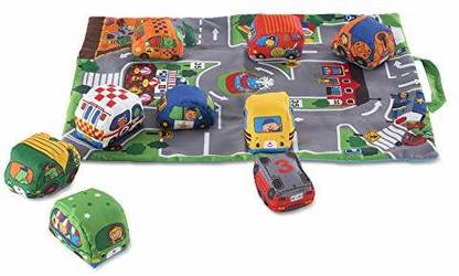 MELISSA & DOUG Take-Along Town Play Mat (19.25 x 14.25 inches) With 9 Soft Vehicles