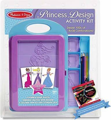 MELISSA & DOUG Princess Design Activity Kit w/ 9 Double Sided Textured Fashion Plates + Free Sc