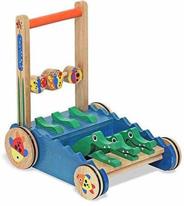 MELISSA & DOUG Deluxe Chomp and Clack Alligator Wooden Push Toy and Activity Walker