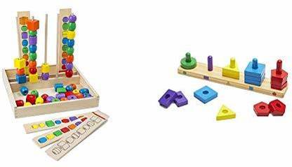 MELISSA & DOUG Bead Sequencing Set with 46 Wooden Beads and 5 Double-Sided Pattern Boards & Sta