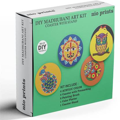 Nio Prints Madhubani Painting Kit Tea Coasters with Stand | Art and Craft Kit