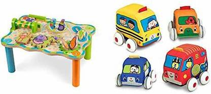 MELISSA & DOUG Jungle Wooden Activity Table & Pull-Back Vehicles