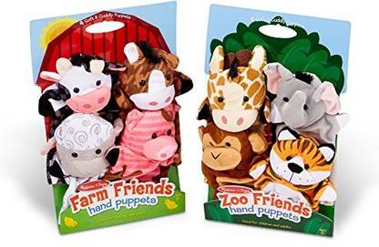 MELISSA & DOUG Zoo Friends Hand Puppets and Farm Friends Hand Puppets Bundle