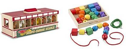 MELISSA & DOUG Take-Along Show-Horse Stable Play Set with Wooden Stable Box and 8 Toy Horses &