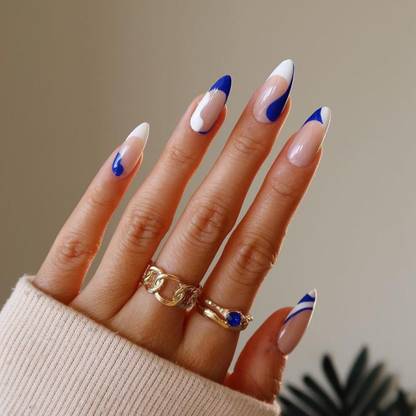 Jewels Beauty Artificial Nail UV Gel Finish False Acrylic Extension Nails Set of 24 Resuable blue, white, nude