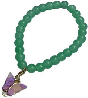 MOREL GREEN BEADS BRACELET WITH PINK BUTTERFLY PENDANT BRACELET CHARM GIFT FOR WOMAN Crystal Beaded Charm