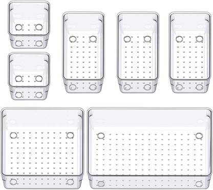 ON GATE 7 Compartments Plastic Desk Drawer Organizer Storage Trays Container for Makeup Office 1 Pc (Clear)