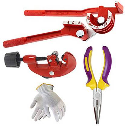 metrotools 1PC 180 Degree Pipe Bending Tool Heavy 3in1 Hand Manual Tube Bender 1PC 3-28mm Cutter Tube Pipe Cutting 1Pair Hand golves 1PC Cutter Nose Pliers Pipe Cutter