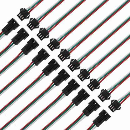 हू 10 Pairs 22 AWG JST SM 3 Pin Plug Male and Female Connector इलेक्ट्रॉनिक कॉम्पोनेन्ट इलेक्ट्रॉनिक हॉबी किट