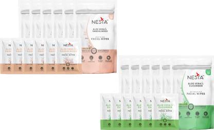 NESTA Face Tissue 60 Sandalwood,60 Cucumber WetWipes with AloeVera(120-Wipes)