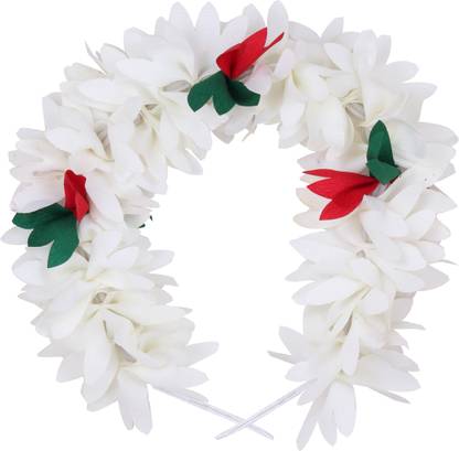 Jijai Universal Collections Artificial White Bun Gajra/Floral Hair Design/Gajra with rose leafe red & Green Hair Pin