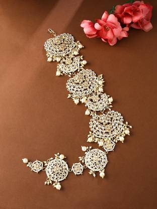 YELLOW CHIMES Pearl Drop Designed Bridal Braid Vines for Women Hair Chain