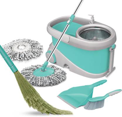 Spotzero by Milton Prime Mop (1 Piece), Dust Broom XL (1 Piece) & Dustpan With Brush (1 Piece) Mop Set, Broom, Dustpan, Cleaning Brush