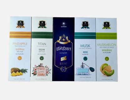 ALAUKIK Solitaire Incense Sticks Combo Pack of 5 - Combo-20 (90 gm x 5=450 gm) Pineapple, Titan, Imperial, Musk, Muskmelon