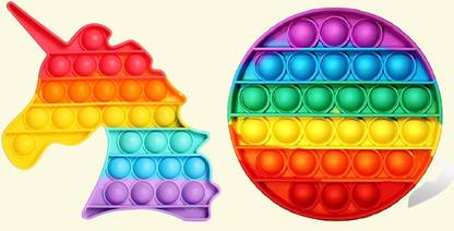 PARIVRIT Pop It Combo Rainbow Stress Reliever Poppets For Boys(Circle)(Unicorn)
