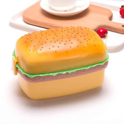 SUBADIKA Burger Tiffin Box for Kids Big 3 Tier Kids Sandwich Box for School Boys & Girls 3 Containers Plastic School Lunch Box
