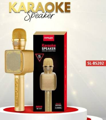 Zuber Professtional Dashing Golden SL-BT-202 Karaoke Microphone with Speaker, MIC Best Quality Sound Recorder Sing a Song Mic with Good Look 4 Type Voice Convertor Best Sound Quality System Best Gift for your Friends, Lovely Golden Colour Retro ook GIFT FOR MUSIC LOVERS Surround High Sound Microphone Mic System