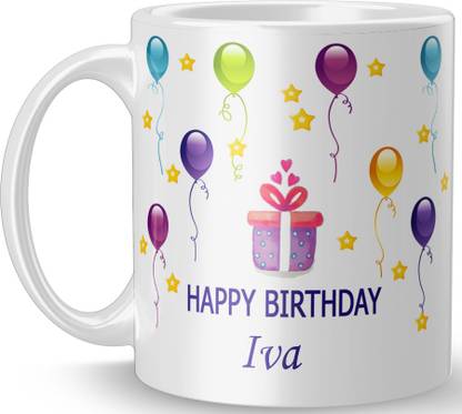 MM9E "Iva" Happy Birthday Name Printed Coffee , Iva Name Ceramic Coffee Mug