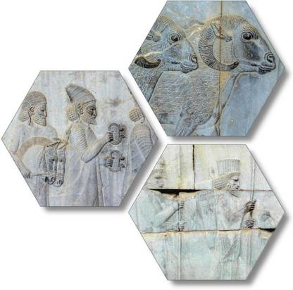 WallTalk Figurative Iran Persepolis Set of 3 Hexagon Wall Decor Digital Reprint 21 inch x 21 inch Painting