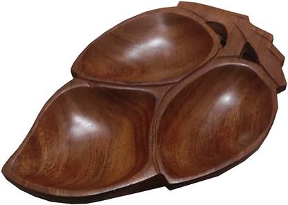 STUFFCOLLECTION Wooden Serving Dry Fruit Tray & Snack Serving Trays 3 compartments ( Small Size) Tray