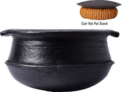 Frills & Colours Clay pot for Cooking /Handmade Cookware /Terracotta Handi Natural Black- 3 Liter Handi 3 L