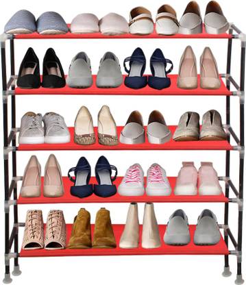 PrettyKrafts 5-Tier Stackable Shoe Rack Expandable & Adjustable Shoe Organizer Storage Shelf Metal Collapsible Shoe Stand