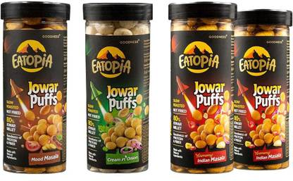 EATOPiA High Fibre Jowar Puffs 2 Yummy Indian Masala & 2 Cream 'n' Onion