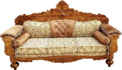 W.S.HANDICRAFTS Solid wood sofa (Pure Teak (Sagun) in carving design Filling Material- Foam Fabric 3 Seater  Sofa