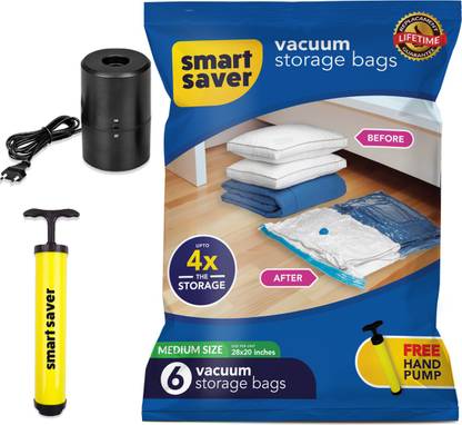 Smart Saver 6 Medium Vacuum Storage Zip Lock Bags (50 X70)cm with Electric Pump High Volume Storage Vacuum Bags