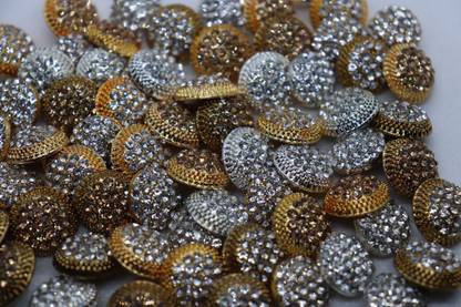 The Design Cart Assorted Dark Gold Silver Gold Stone Fancy Metal Button 100 PCS Size 20L\13mm Metal Buttons