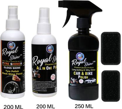 Royal Shine Liquid Car Polish for Bumper, Chrome Accent, Dashboard, Exterior, Tyres, Metal Parts, Leather