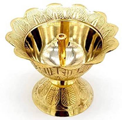 Swayambhu Brass Multicolor Lotus Diya - 12cm (Pack of 1pc) Brass Table Diya