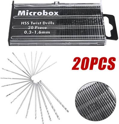 uptodateprouducts 20pcs Precision Mini Micro HSS Twist Drill Bits Woodworking Tools Kit Set + Box 0.3-1.6mm