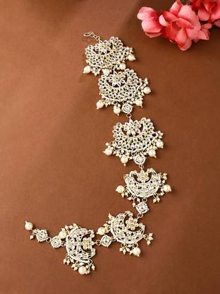 YELLOW CHIMES Pearl Drop Designed Bridal Braid Vines for Women Hair Chain