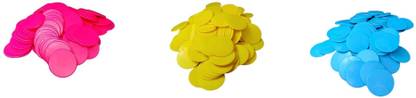 MOREL PINK YELLOW & BLUE PLASTIC ROUND PLAIN TOKEN COIN FOR GAMES, STORE, SHOP TOKEN.