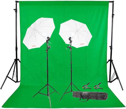 GiftMax Photography Continuous Umbrella Studio Light Lighting Kit with Green Screen Photo Background Backdrop Stand Support System (Single Holder Kit Set of 2 with Background Stand) Reflector