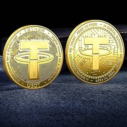 Craftbia USDT Tether Coin Made of Real Metal Gold Plated Crypto Coin Decorative Showpiece  -  4 cm