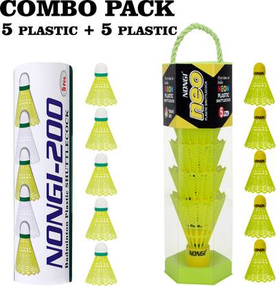 Nongi Badminton Shuttle (NEO & 200 ) Combo Pack Of 10 Shuttle For Indoor Outdoor Sport Plastic Shuttle  - Yellow