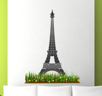 SUDARSHAN DESIGNS 58 cm Paris Eiffel Tower With Grass Wall Sticker PVC Vinyl Standard Size- 58Cm X 108Cm Self Adhesive Sticker