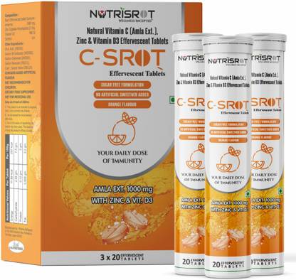 Nutrisrot C-SROT Effervescent Tablets with 1000mg Vitamin C (Amla), Zinc & Vitamin D3