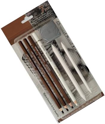 Definite Art Charcoal Pencil Drawing/Sketch Kit, Paper Blending Stumps & Kneadable Eraser