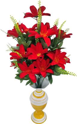 DEVBHOOMI Red Lily Artificial Flower  with Pot