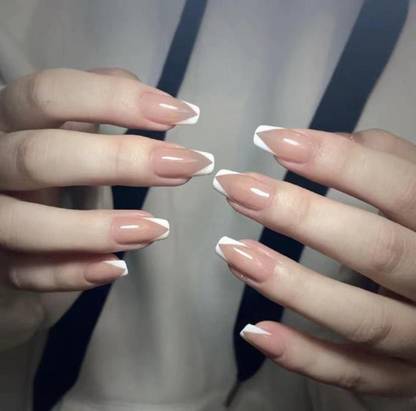 The Pink Truck Set of 24 Artificial Reusable Nails in Dark Pink french style with glue (R189) Dark Pink