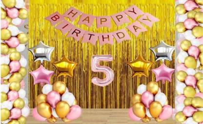 Jolly Party Premium Quality Number "5" Rose Gold Theme Happy Birthday Decoration Items Set
